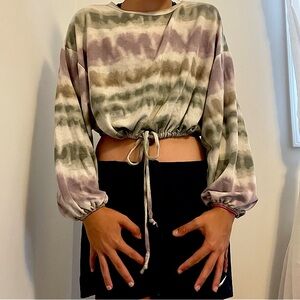 Tie dye purple green and white cotton crop top.